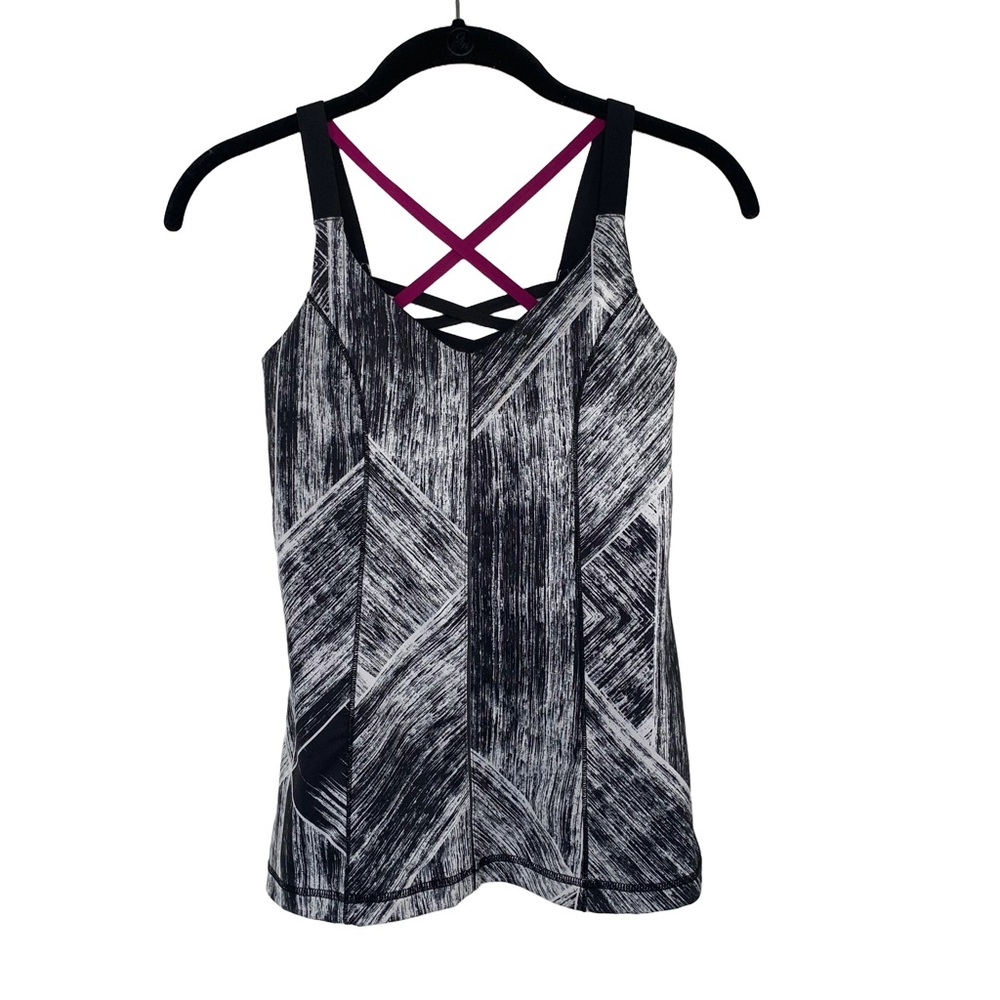 Lululemon Womens Size 4 Hot To Street Tank Top Black White Plum Abstract Pattern